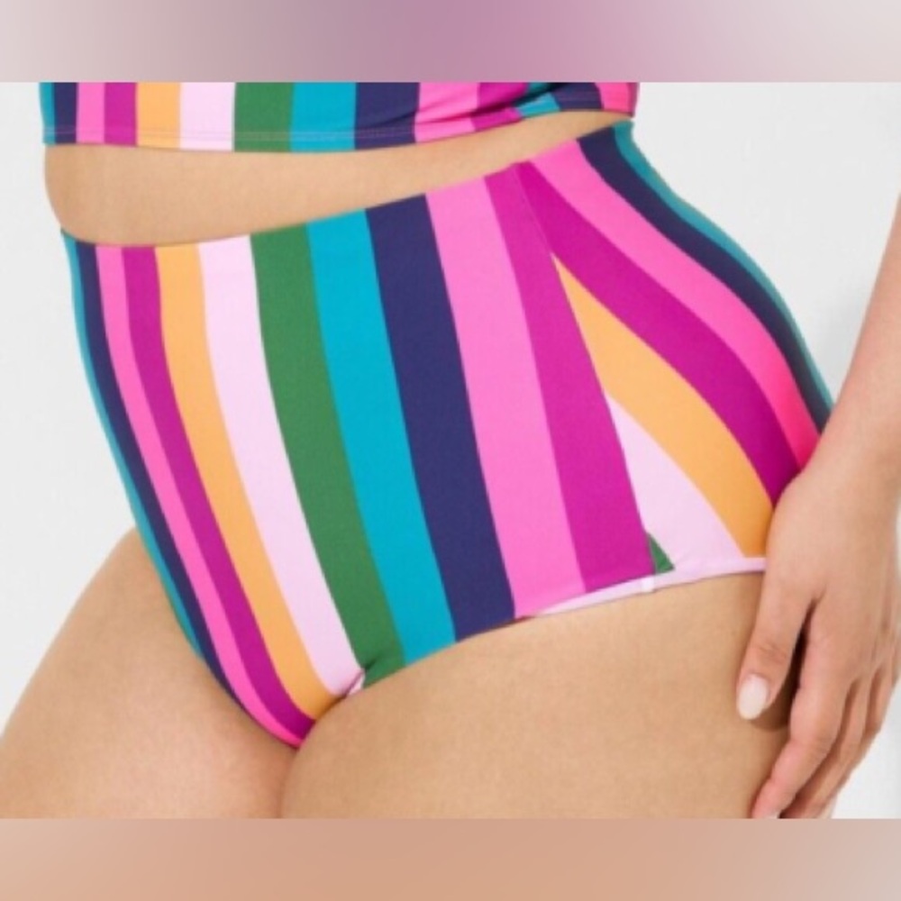 Torrid High Waist Smooth Swim Bottom in Colorful Stripe NWT
